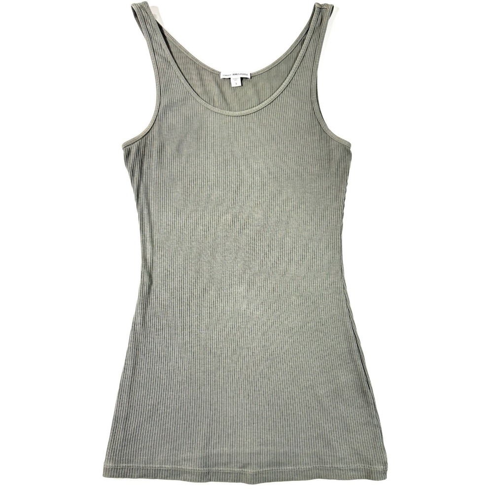 James Perse Standard Rib Tank Top Sage Green Supima Cotton Modal USA Sz 3